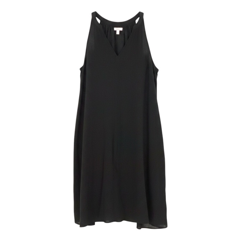 Garnet Hill Gauzy Crinkle Shift Dress Womens Size M‎ Black V-Neck Cotton Lined